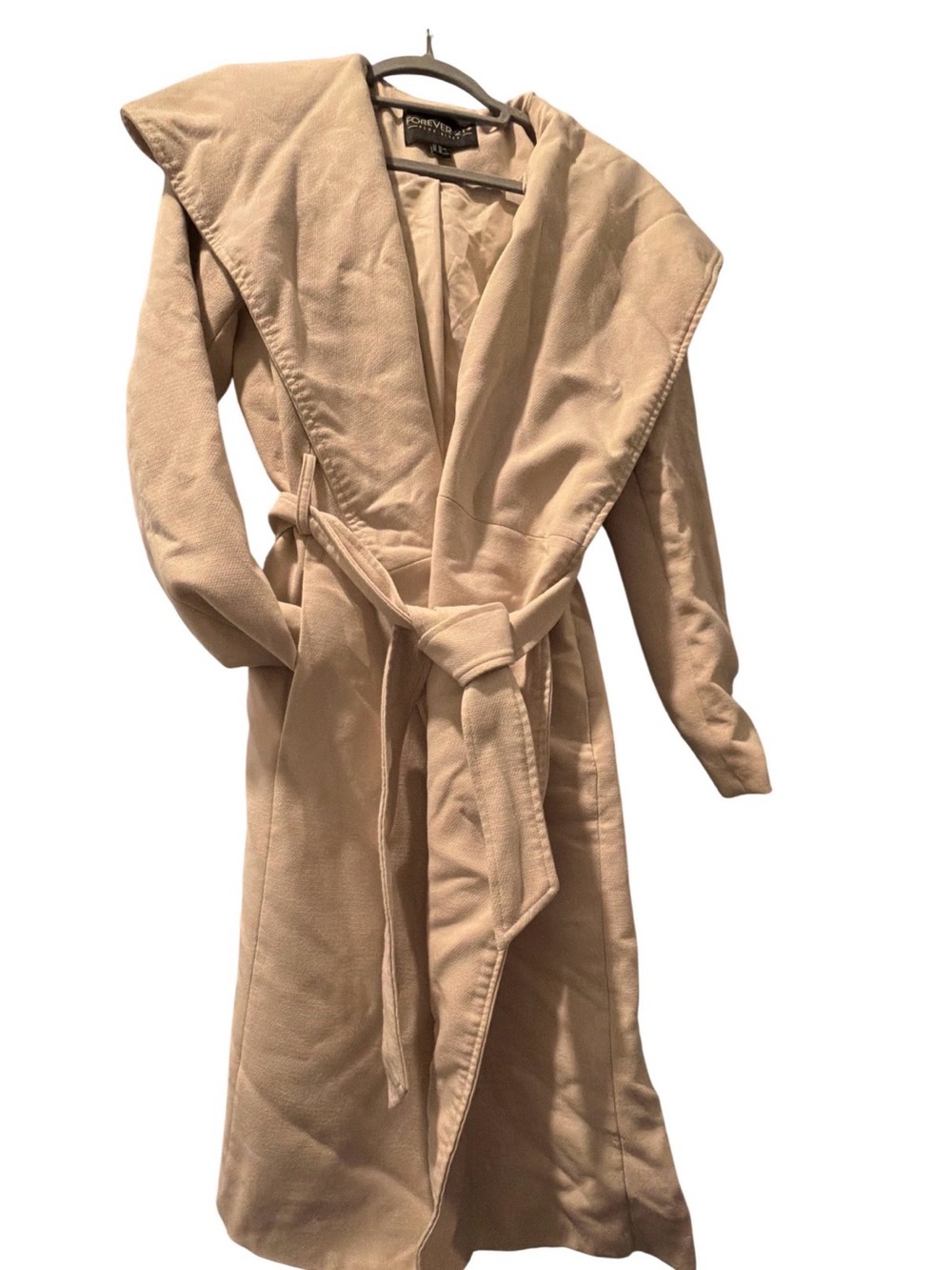 Forever 21 Plus Size Light Cream Hooded Tie-Waist Trench Coat